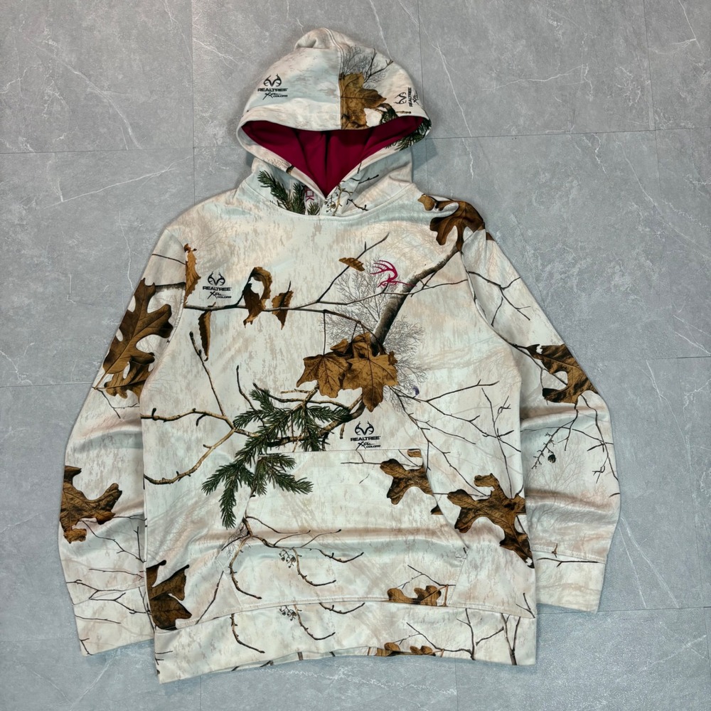 Ten Buck Realtree Xtra Colors Camo Hoodie Pink Lining White XL 14-16 Womens